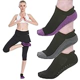 QING OUTDOOR Yoga Socks for Women Non Skid Socks with Grips Barre Socks Pilates Socks for Women (black gray purple)