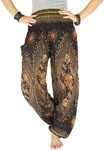 Peacock Pants For Women Hippie Clothes Baggy Pants Gypsy Women Harem Pants (Brown)