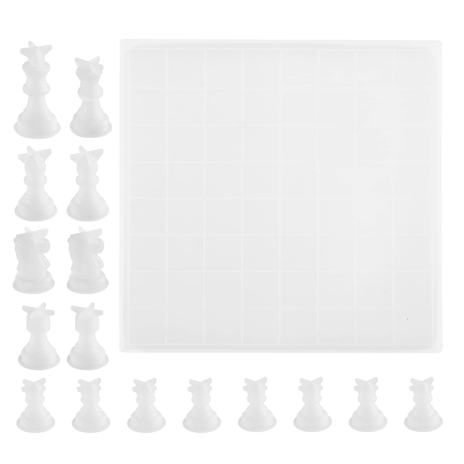 The Lord of the Tools Chess Board Resin Mould Set 1PC Checker Game Board Silicone Mould & 16PCS 3D Checkers Pieces Casting Moulds for Outdoor Board Games DIY Crafts Making