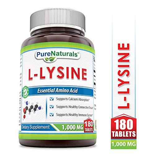 Pure Naturals L-Lysine 1000 Mg 180 Tablets, Supports Calcium Absorption* Supports Healthy Connective Tissue* Supports Healthy Immune System*