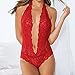 MIYU Womens Halter Sexy Lingerie Lace Teddy Bodysuit Deep V Open Back Nightwear Plus Size(Medium, Red)