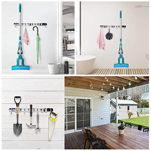 Lemecima Broom Organizer Wall Mount Garage Storage Heavy Duty Tools Hook Mop Brush Holder Cupboard Tidy Garden Tool Organizer Rake and Shovel Handle (Gray)