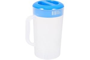 Tofficu Drink Pitcher Plastic 2L Jug with Blue Lid for Lemonade Stand and Cold Beverage Serving