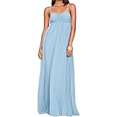 Myclotype Women's Plisse Dress Adjustable Spaghetti Strap Maxi Solid Party Wedding Guest Dresses