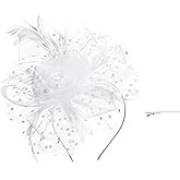 Fascinators Hats 20s 50s Pillbox Hat Cocktail Tea Party for Women (White, One Size)