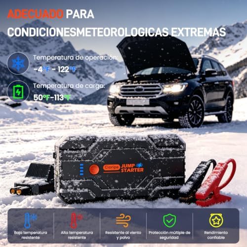 Motor de arranque de bateria de carro 14.8V-8000A com arranque de emergência para motor a gasolina 9.0L ou diesel de 8.5L, power bank portátil com carregamento rápido QC3.0, lanterna LED e pinças inteligentes