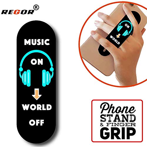Regor Finger Grip/Selfie Holder and Mobile Stand for iPhones and Android Smartphones - Music