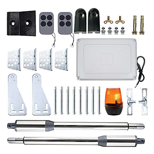 Kit automazione cancello battente PNI MAB300LR, con 2 motori 40W, telecomandi e pannello comandi, fotocellule e lampada, lunghezza cancello 2 x 2,5m max, peso cancello 200Kg