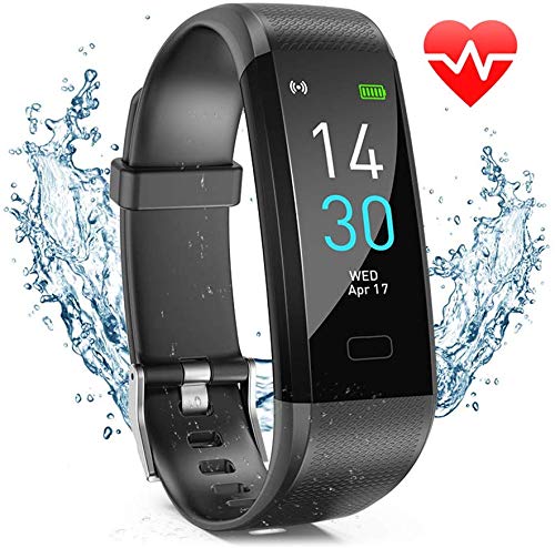 Fitness Tracker HR, Activity Tracker Watch with Heart Rate Monitor, IP68 Waterproof Smart Fitness Band with Step Counter, Calorie Counter, Pedometer Watch Black for Kids Women and Men