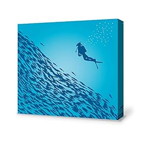 Canvas Wall Art A School of Fish Pictures Home Wall Decorations for Bedroom Living Room Paintings Canvas Prints Framed - 12x12 inches