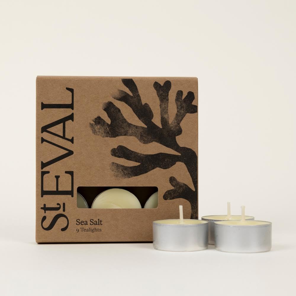 St Eval | Sea Salt Scented Tealights | Coastal, Oceanic, Zesty and Awakening Fragrance| Pack of 9 | Long-Lasting Burn Upto 6 Hours Per Tealight Candle | Made in Cornwall — image 1