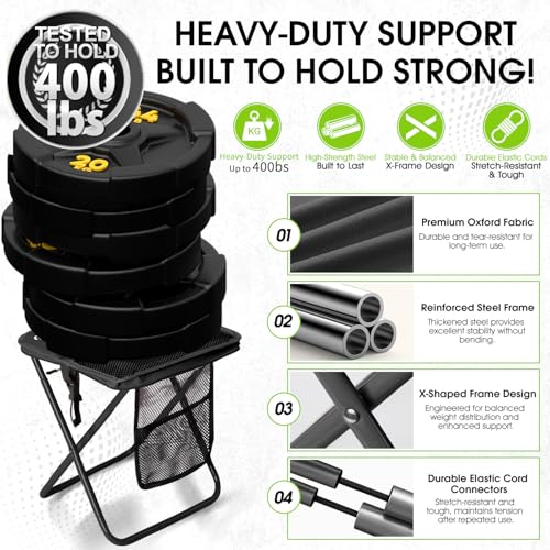 CAMDOOR Portable Collapsible Stool, 16″Folding Stool with 3 Side Pockets and Shoulder Strap, Extra Large Camping Chair Supports 400 lbs, Ultralight Portable Seat for Outdoor, Hiking, Fishing