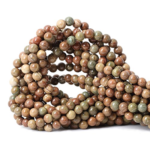 Qiwan 60PCS 6mm Natural Colorful Texture Jade Gemstone Round Loose Beads for Jewelry Making Handmade Materials 1 Strand 15"