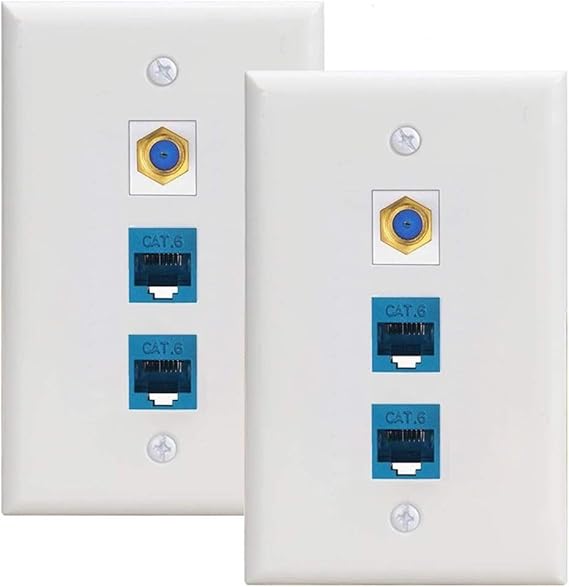 Coax Wallplate 2 Pack, Coax Wallplate with 2 Cat6