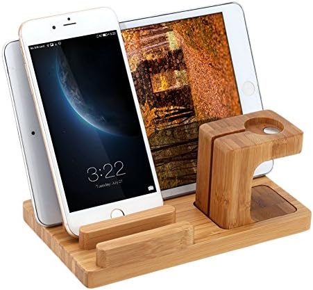 Wood Apple Watch Stand,3 in 1 Bamboo Wooden Charge Charging Station Holder Cradle for 38mm 42mm iWatch Apple,iPhone,iPad,Smartphones,Tablets and Pen Holders