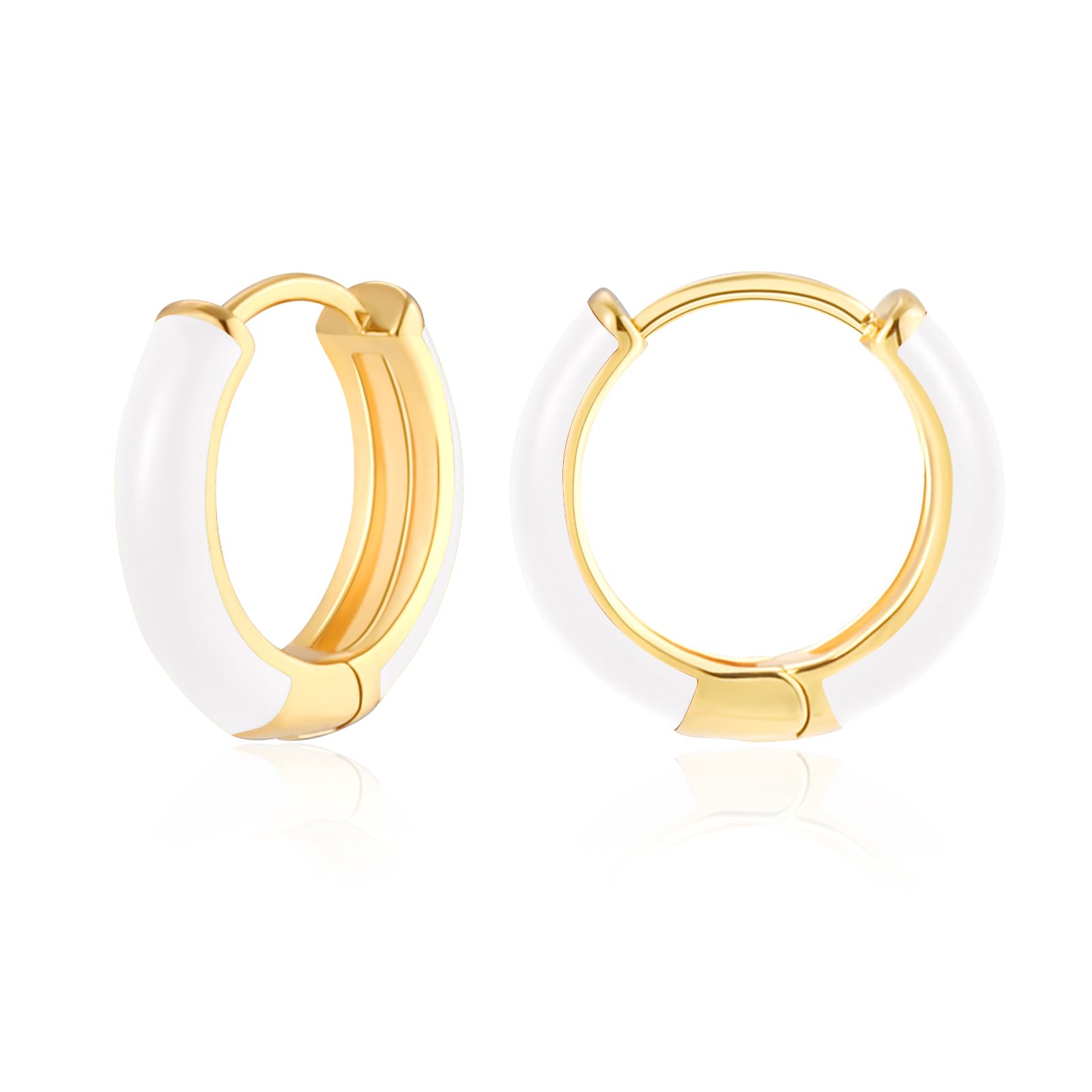 MESOVOR Small Gold Hoop Earrings for Women, 18K Gold Plated Lightweight Huggie Earrings | Enamel Hypoallergenic Earrings Gifts for Girls (White)