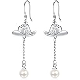 Palpitate Pearl Swan/Butterfly/Turtle/Cowgirl Earrings 925 Sterling Silver Pearl Leverback Earrings Dangle Drop Jewelry Christmas Gifts for Women Mothers Wife Her