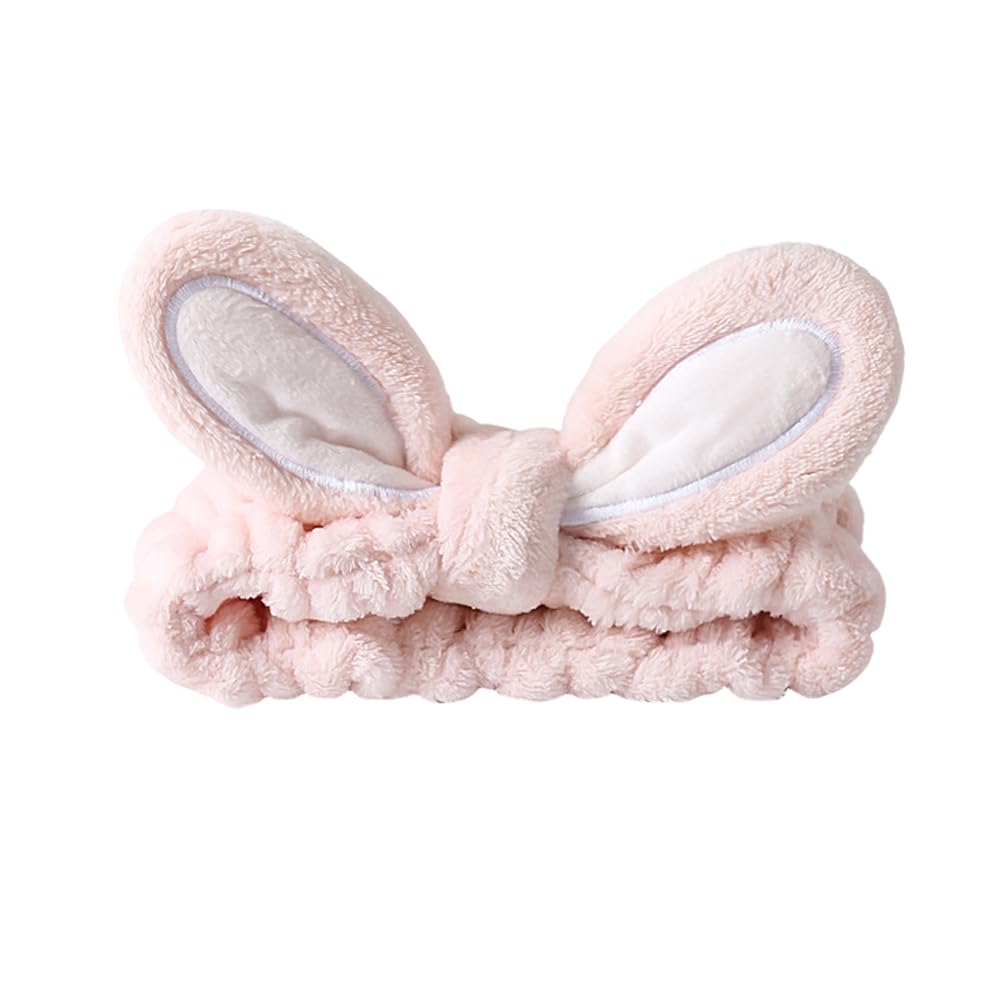 Pink Easter Bunny Rabbit Ears Headband for Women Girls Make Up Hairands for Washing Face Spa Hair Band for Girls Women Yoga Sport Rabbit Ears Hairand for Skin Care Bath Shower Headband Head Wrap
