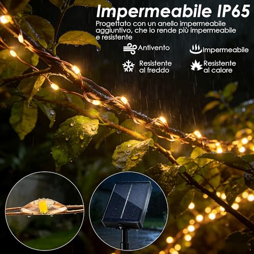 Outdoor Solar Lights, 4 Packs, 15 + 2 M 150 LED Outdoor Solar Light Chain IP65 Waterproof 8 Modes Warm White Copper Wire, Decorative Garden Solar Lights for Tree, Patio, Balcony