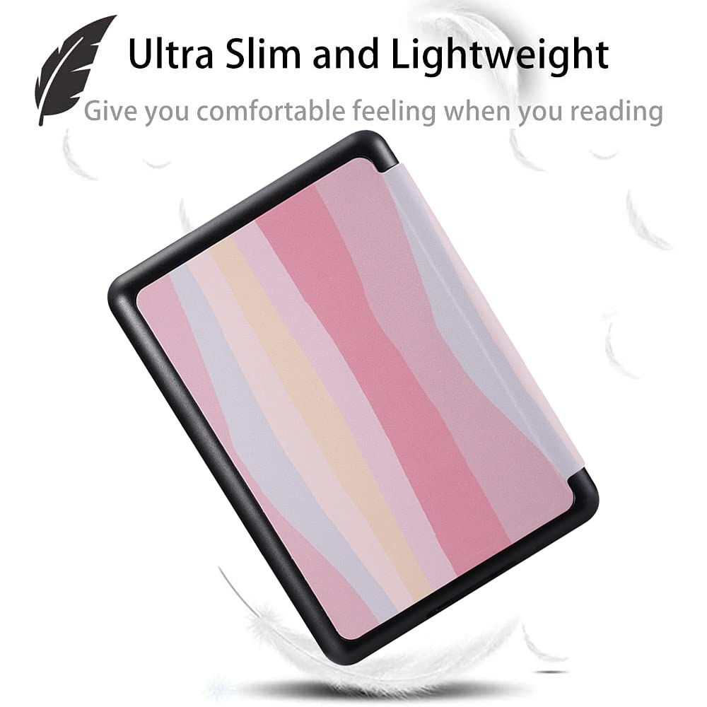 SCSVPN Case for 6'' Kindle 10th Generation (2019 Release, Model J9G29R) - Lightweight Premium PU Leather Cover with Hand Strap, Auto Sleep/Wake, NOT FIT Paperwhite/Oasis/Kindle 2022 - Colorful Pink