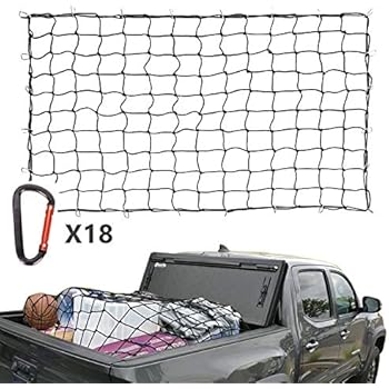 Cargo Nets For Pickup Trucks 5 X7 Heavy Duty Truck Bed Net With 16 Pcs Metal Carabiners Hooks Bungee Netting Black