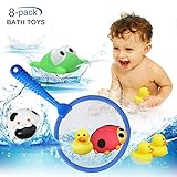 HOMOFY Baby Toys Bath Toys,Bathtub Floating Toy-Fishing Net,ladybug,frog,Cows,four ducks,Super Fun in Bathroom Pool Bath Time,Early Educational Toys for 1 2 3 Year Girls and Boys Kids or Toddlers