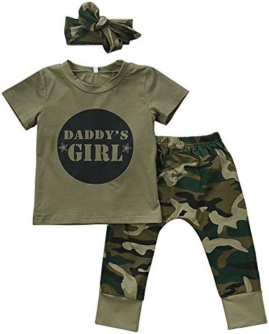 FaMommiesBB 2 Styles Daddy’s Baby Boy Girl Camouflage T-Shirt Tops and Long Pants Pants Leggings Outfits Set (Baby Girl, 90 (12-18 Months))