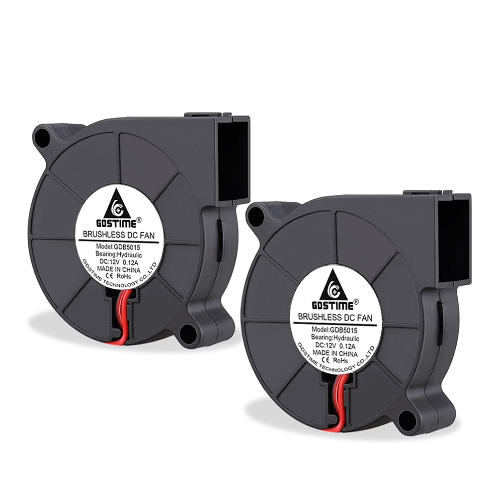 GDSTIME 5015 12V Blower Fan 2 x 50mm Blower Fan 50x50x15 Turbo Radial Cooling Fans 2 Pin Mini Heatsink 4500 RPM High Speed For 3D Printer