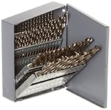 Chicago Latrobe 550 Series Cobalt Steel Jobber Length Drill Bit Set with Metal Case, Gold Oxide Finish, 135 Degree Split Point, Wire Size, 60-piece, #60 - #1