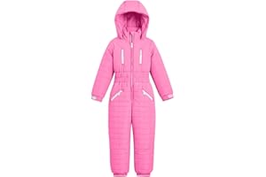 Hooded Ski Jumpsuit for Girls Boys Full Zip One Piece Quilted Snowsuit Teens Kids Elastic Cuffs Winter Warm Onesie Outerwear