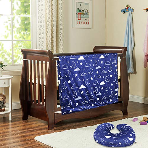 Minky Nursing Pillow Cover Nursing Pillow Slipcover Soft Fits Snug On Infant Nursing Pillows for Breastfeeding Moms (Navy Blue, Stars and Clouds)