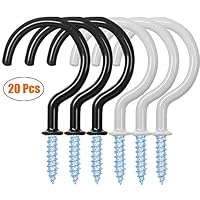 WaterLuu 20 Pack 2.9 Inches Ceiling Hooks Vinyl Coated Screw-in Wall Hooks Plant Hooks Kitchen Hooks,Cup Hooks Great for Indoor & Outdoor Use (10 Black+10 White)