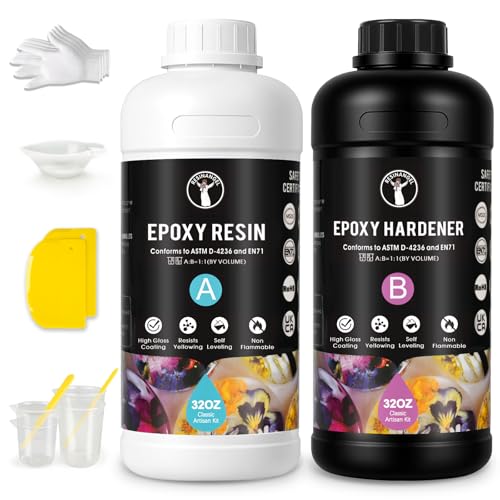 Resinangel Epoxidharz-Set 64Oz/2L – 1:1 Gießharz Mit Kristallklarer, Selbstnivellierender Formel, Vergilbungsbeständig &Amp; Blasenfrei Für Kunstharz-Schmuck, Tischplatten, Silikonformen