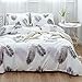 JANZAA 3 PCs Leaves Duvet Cover Set, Microfiber Soft Botanical Floral Tree Leaves Pattern Printed White Bedding Set with Zipper Closure(Leaves,Queen)