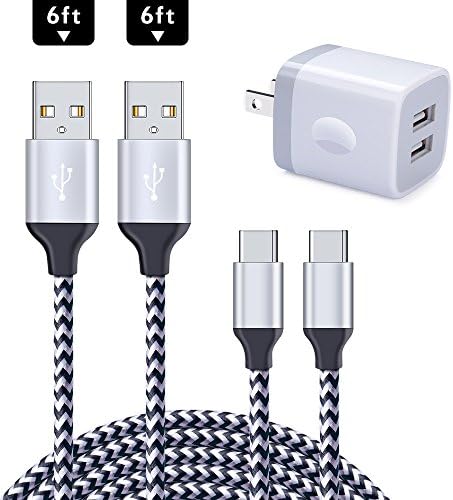 Wall Charger Plug Box, 2-Port USB Charger CIQILY 2.1A Travel Wall Charger Adapter with 2Pcs 6ft Braided USB C Charger Cord for Samsung Galaxy S9 S8 plus Note 8,Moto Z Z2,LG V30 V20 G5 G6,Google Pixel