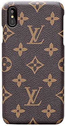 Table Holders iPhone X Xs Case Elegant Luxury PU Leather Monogram Pattern Classic Style Cover Case for Apple iPhone X Xs (Large Logo)