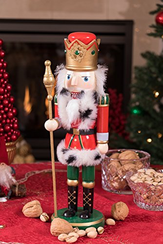 Clever Creations Red King 14 Inch Traditional Wooden Nutcracker, Festive Christmas Décor for Shelves and Tables