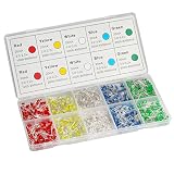 DiCUNO 1000pcs 3mm LED Assorted Light Emitting Diodes Diffused 2pin Round Color White/Red/Yellow/Green/Blue Kit Box(5 Colors x 200pcs)