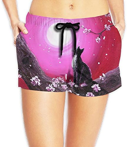 Womens Unique Pink Moon Sakura Flowers Board Shorts