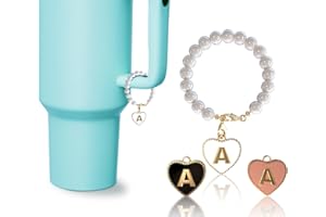 Rzjoke Letter Charm Accessories for Stanley Cup - ID Initial Letter Charm Personalized for Tumbler Cup, Handle Charm For Stanley and Simple Modern Tumbler, Pearl Chain with 3 Charms Replacement…