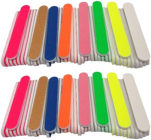 Mini Nail Files and Buffers, Bright, Colorful, Assorted Salon Boards, USA Made, 3.5 Inches Long By 3/4 Inch Wide (100 Pack)
