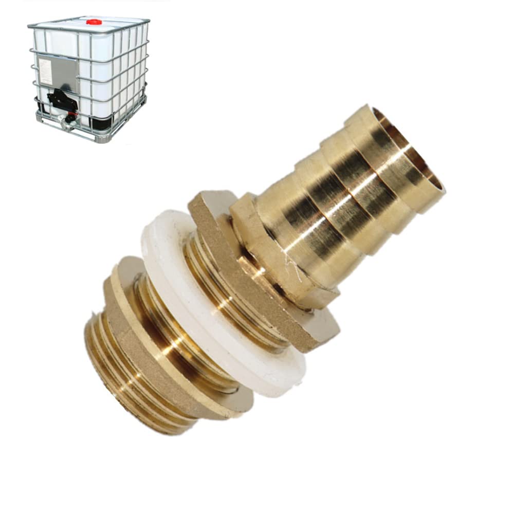 Brass Water Tank Hose Connectors Adapter, Male Threaded Bulkhead Fitting Adapter to Garden Water Hose Connector (DN20 to 25mm Hose Barb)