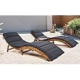 Merax 3 Piece Outdoor Wood Lounge Chaise Set with Cushions and Folding Table Patio Lounger for Pool Beach Sun Tanning Chair B