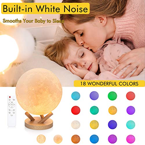 Moon Lamp, Builtin Music Speaker/White Noise Night Light, HOTEKME Kids