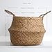 dufmod Large Natural Woven Seagrass Tote Belly Basket for Storage, Laundry, Picnic, Plant Pot Cover, and Beach Bag (Zigzag Chevron Natural Seagrass, Large)