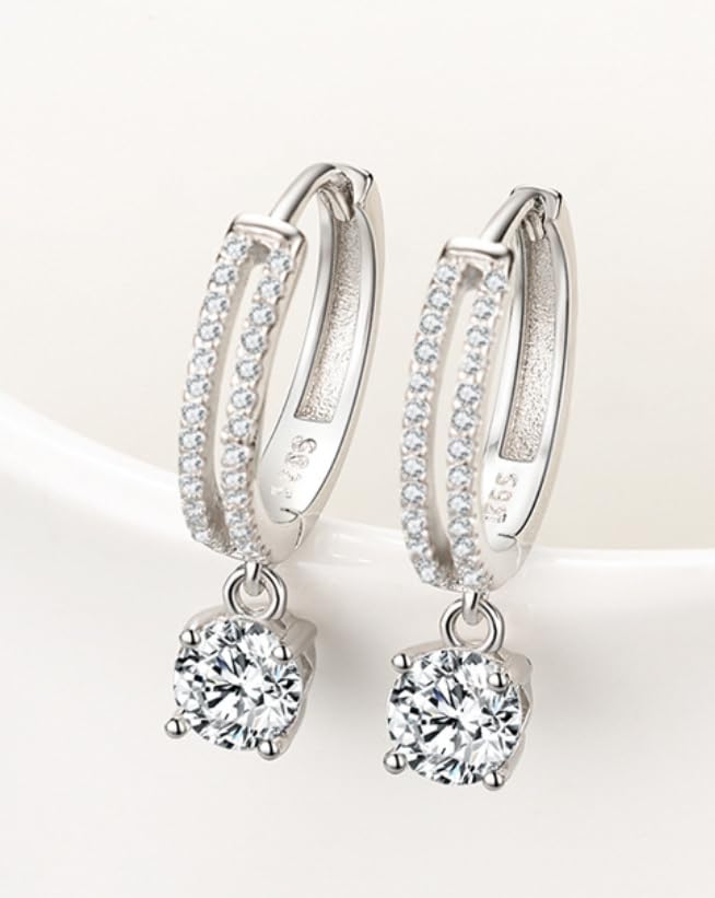DIVINE DECO 925 Sterling Silver Hoop Earrings Zircon Drop Dangle Rhodium Plated Wedding Jewelry for Women