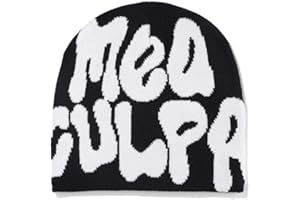 NAGRIS Letter Print MEA Y2K Beanie Hat for Women Men, Slouchy and Knit Unisex Beanie (Black and White)