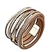 Bfiyi Leather Wrap Bracelet Women Prime Handmade Bangle Cuff Wristband Gold Tube Bracelet with Multilayer Wrap for Teen Girls, Wife