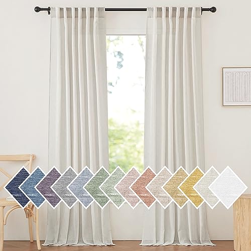 Photo 1 of NICETOWN Semi Sheer Light Filtering Linen Curtains for Windows 95 inch Length, Rod Pocket & Back Tab Linen Blend Vertical Drapes Privacy for Bedroom/Living Room, Natural, W52 x L95, 2 Pieces