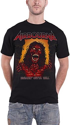 Airbourne T Shirt Breakin Outta Hell Skeleton Band Logo Official Mens Black